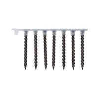 Dry wall screw with double thread, collated