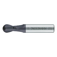 Solid carbide ball nose end mill, short, twin blade