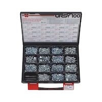 ORSY<SUP>®</SUP>pias<SUP>® </SUP>drilling screws, hexagon head with collar, assortment of 100