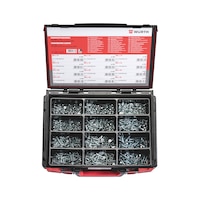 Countersunk head screw assortment ISO 7046-1 steel zinc-plated, blue passivated (A2K), concrete compressive strength of 4.8 with PH recessed head, 1,100 pieces