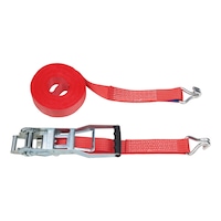Ratchet strap with long-lever ratchet