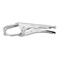 Welding locking pliers With upper U-shaped grip jaws angled by 90°