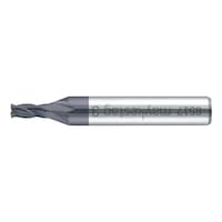 Solid carbide end mill, quad blade with reinforced shank