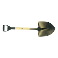 Shovel with tip and wooden shaft