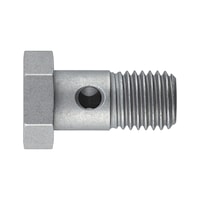 Hohlschraube DIN 7643, Stahl Zink-Nickel silber (ZNSHL), lange Auführung