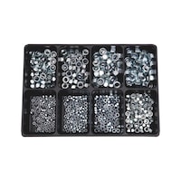 Hexagon nut, low profile, with clamping piece (non-metal insert) assortment 600 pieces