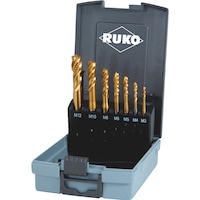 Machine screw tap set/kit 7 pieces Ruko HSS TiN blind hole