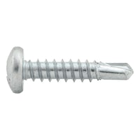 Flat head drilling screws with recessed head and self-tapping screw thread
