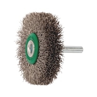 Wheel brush with shaft, rust-free wire (crimped, single row)