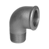 90° elbow with female and male thread EN10242 A4, hot-dip galvanised malleable iron