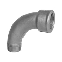 Long 90° elbow with female and male thread EN10242 G4, hot-dip galvanised malleable iron