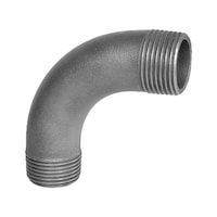 Long 90° elbow with male thread EN10242 G8, hot-dip galvanised malleable iron