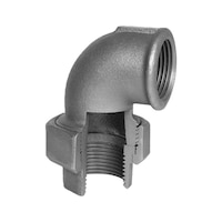 Elbow fitting, flat sealing, with female thread EN10242 UA1, hot-dip galvanised malleable iron