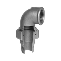 Elbow fitting, tapered sealing, with female and male thread EN10242 UA12, hot-dip galvanised malleable iron