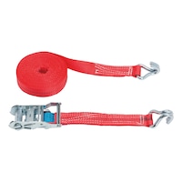 Ratchet strap, two-piece with double-claw hook