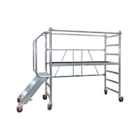 Flap and mobile scaffolding with steps