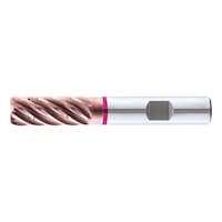 HPC end mill with corner radius, Speedcut 4.0 titanium, long, seven cutting edges, uneven angle of twist gradient, with internal cooling, HB shank