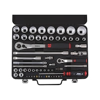1/2 inch and 1/4 inch socket wrenches Assortment containing 59 pieces