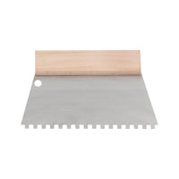 Adhesive trowel with wooden handle