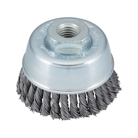 Wire cup brush HEAVY DUTY knotted steel with M14 connecting thread