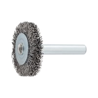 Spindle-mounted wheel brush with steel wire