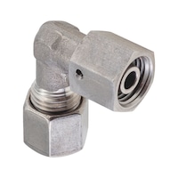 90° angled adjustable sealing cone fitting ISO 8434-1, stainless steel 1.4571, cutting ring connection with o-ring