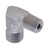 90° angled male fitting ISO 8434-1, zinc-nickel-plated steel, tapered BSPT male thread