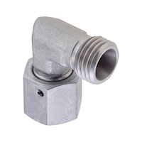 90° angled adjustable sealing cone fitting ISO 8434-1, zinc-nickel-plated steel, cutting ring connection with o-ring