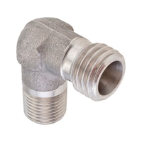 90° angled male fitting ISO 8434-1, stainless steel 1.4571, tapered BSPT male thread