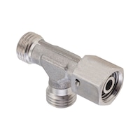 Adjustable L-shaped sealing cone fitting ISO 8434-1, stainless steel 1.4571, cutting ring connection with o-ring