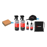 Bicycle care set with cloth, cap, bag 