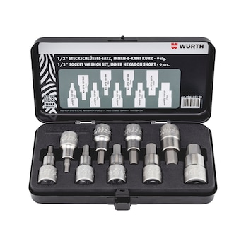 Assortiment dopsleutels 1⁄2 inch, binnenzeskant, kort