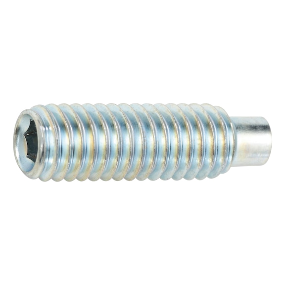Hexagon socket set screw with pin ISO 4028, steel, 45H, zinc-plated, blue passivated (A2K) - 1