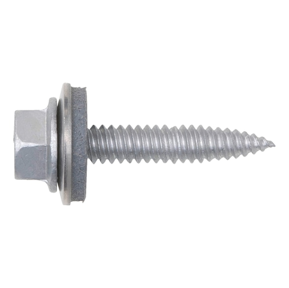 Thin sheet metal screw with hexagon head and sealing washer