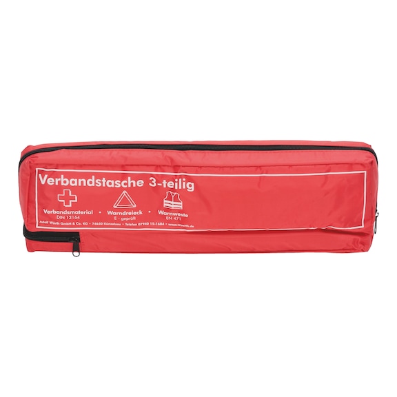Unprinted car first aid bag, three pieces In accordance with DIN 13164-2022 - 1STAIDBG-UNPRNT-RED-3PCS