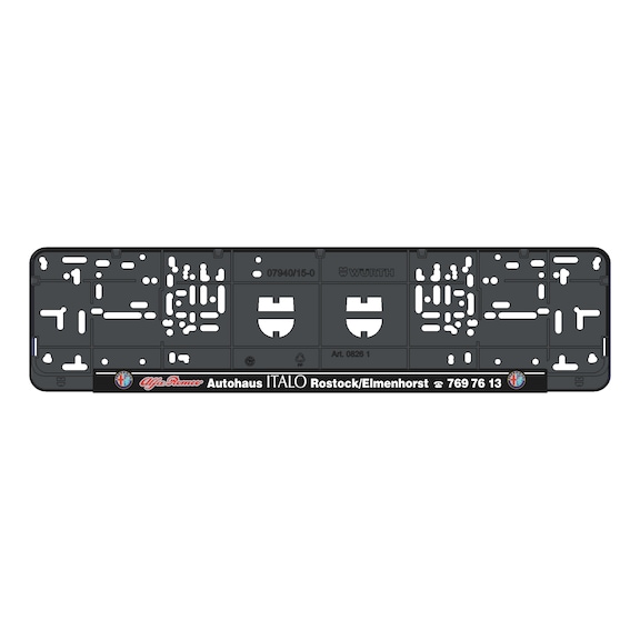 Complete printed Classic number plate holder - NPH-COMPL-PLT/STR-7COL-CLASSIC-520MM