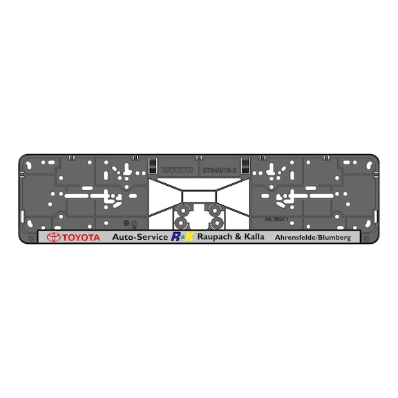 Complete printed Clipster number plate holder - NPH-COMPL-PLT/STR-5COL-CLIPSTER-520MM