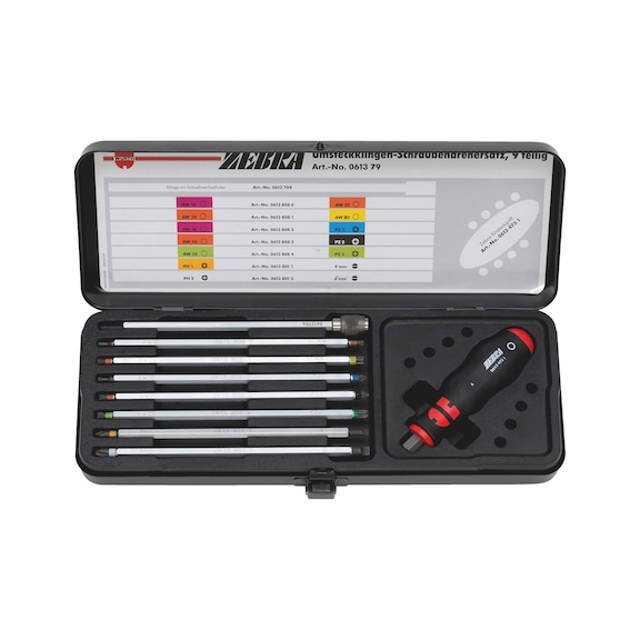 Multifunctional reversible screwdriver assortment AW/PZ/PH/Slotted