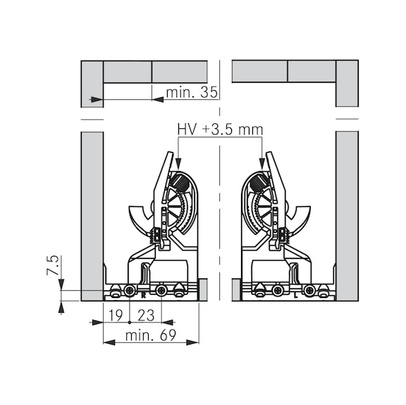Coulisse de tiroir basse à extension totale Dynamoov Tipmatic 30 kg Pour panneaux de tiroir sans poignée - 5
