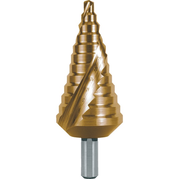 Stepped drill bit, spiral - TWSTSTEPDRILL-RUKO-101053T-HSS-D6-38