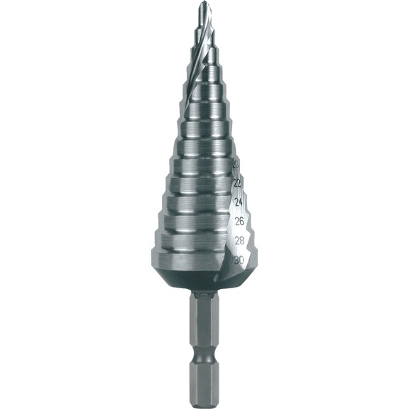 Stepped drill bit, spiral - TWSTSTEPDRILL-RUKO-101052H-HSS-D4-30