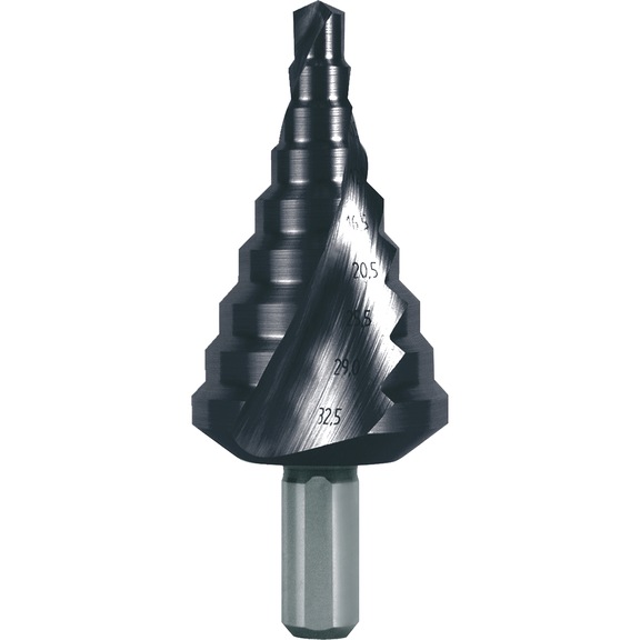 Stepped drill bit, spiral - TWSTSTEPDRIL-RUKO-101092F-HSS-D6,5-32,5