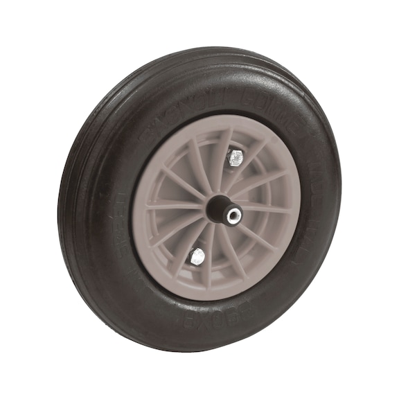 Hollow rubber wheel, plastic rim