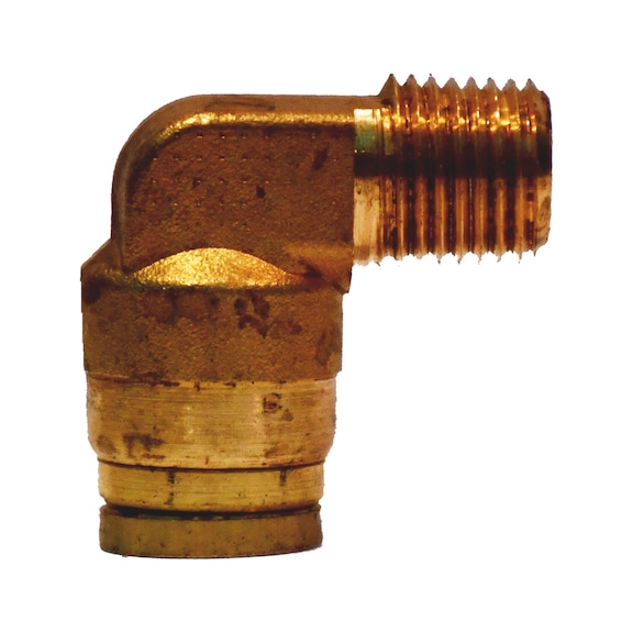 Push-in connector 90-deg. w. NPTF male thr., brass - 1