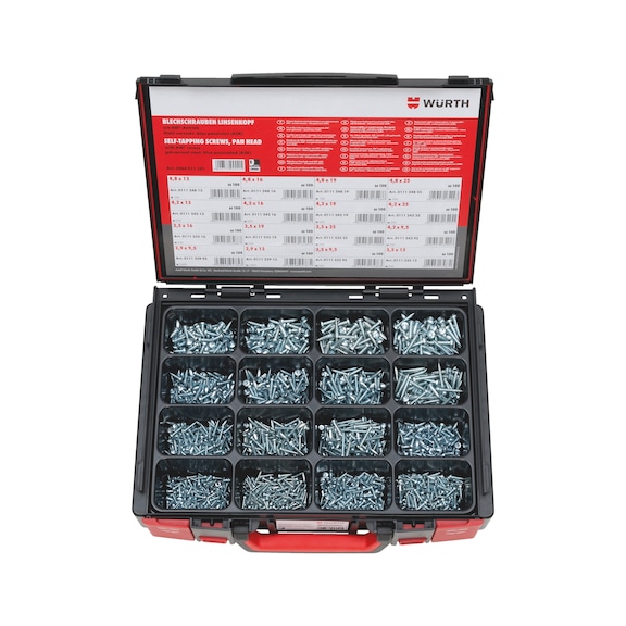 Tapping screws, pan head assortment 1603 pieces in system case 4.4.1. - 1