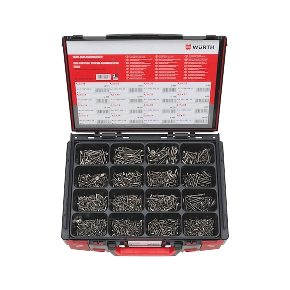 Tapping screws, countersunk head assortment 1,353 pieces