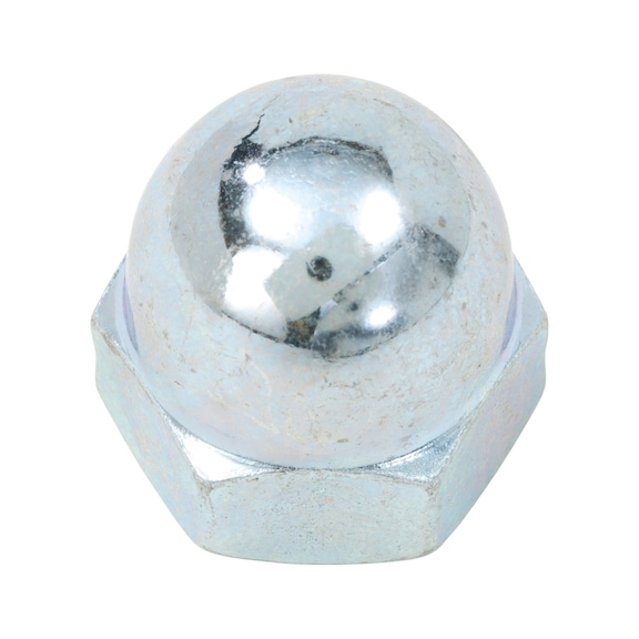 Hexagonal cap nut, high profile DIN 1587, steel, strength class 6, zinc-plated, blue passivated (A2K) - 1
