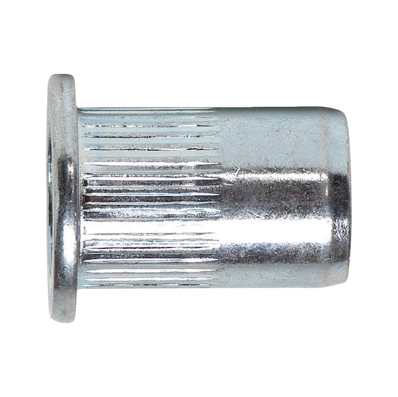 Rivet nut with flat head and knurled shank - 1