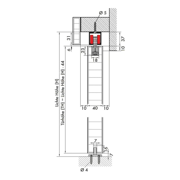 Zimmerschiebetürbeschlag REDOSLIDE Z60-HNT/Z100-HNT für die Deckenmontage und den Einbau in eine Wandtasche bei Holztüren - 3