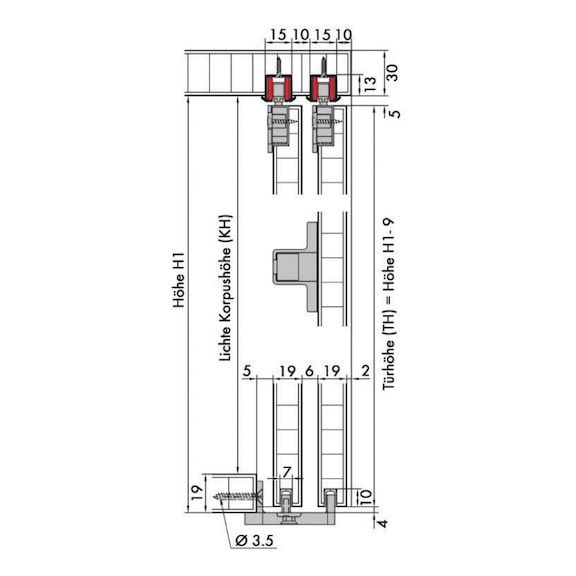 Möbelschiebetürbeschlag-Set redoslide M15-HC für 2 Türen - SHIEBTRBSHLG-REDOSLID-M15-HC-2TR
